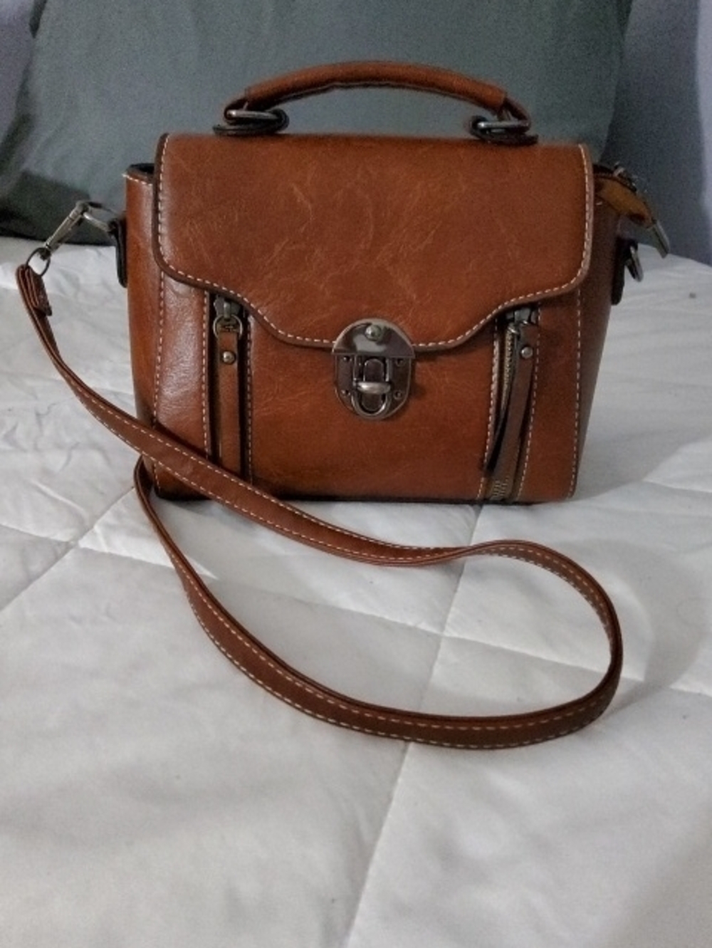 Source Unknown Tan Brown Leatherette Crossbody Satchel